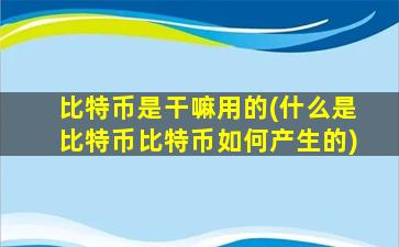 比特币是干嘛用的(什么是比特币比特币如何产生的)