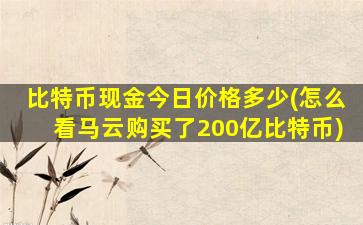 比特币现金今日价格多少(怎么看马云购买了200亿比特币)