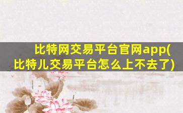 比特网交易平台官网app(比特儿交易平台怎么上不去了)